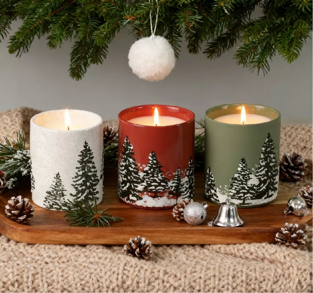 Hand Painted Candle Holder Christmas Pines