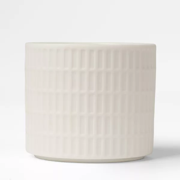 Milky White Grid-Patterned Ceramic Candle Holders
